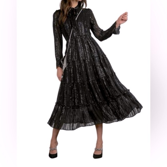 ELAN Shimmer Stripe Maxi Dress Black Silver - Picture 4 of 15